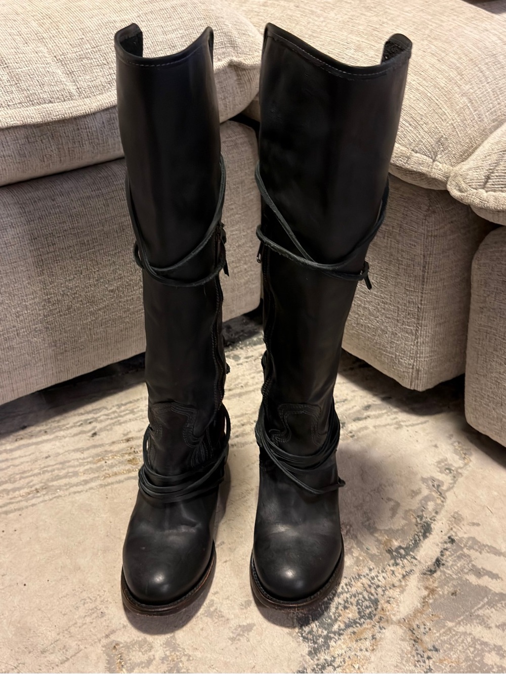 Freebird by Steven Black Over-the-Knee Leather Boots with Wrap Strap - Picture 4 of 10
